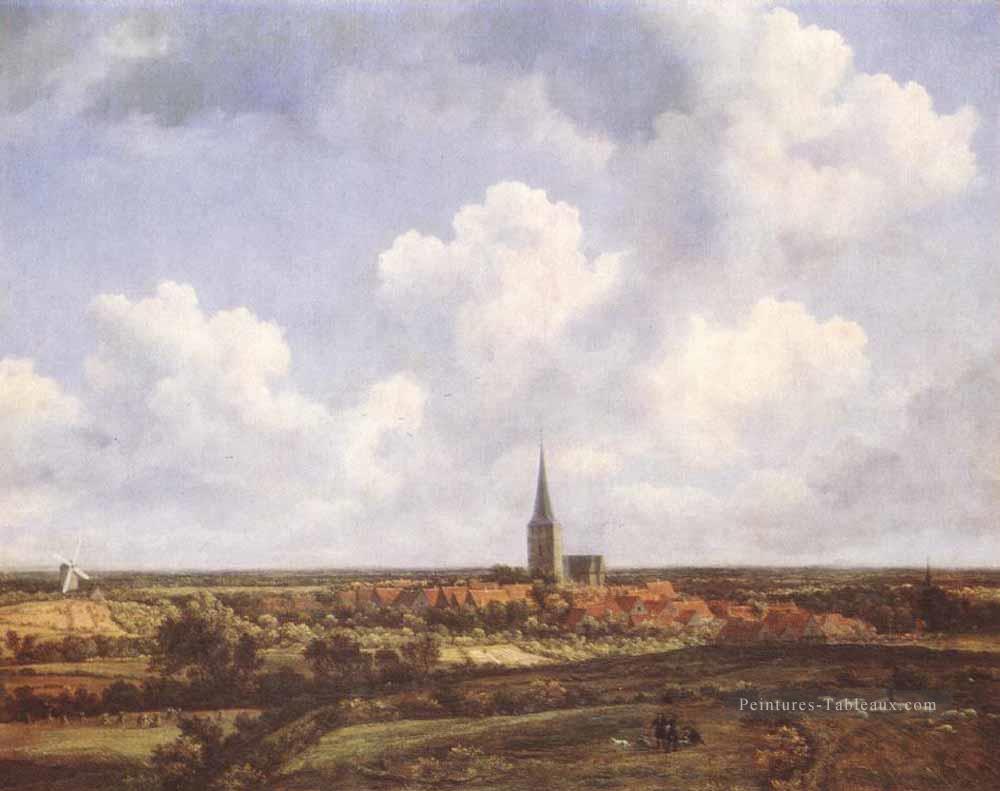 Paysage avec l’église et le village Jacob Isaakszoon van Ruisdael Peintures à l'huile